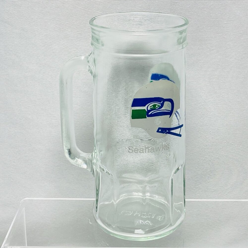 Vintage Fisher Peanuts Glass Beer Stein Mug 20 Oz Seattle Seahawks Helmet Logo